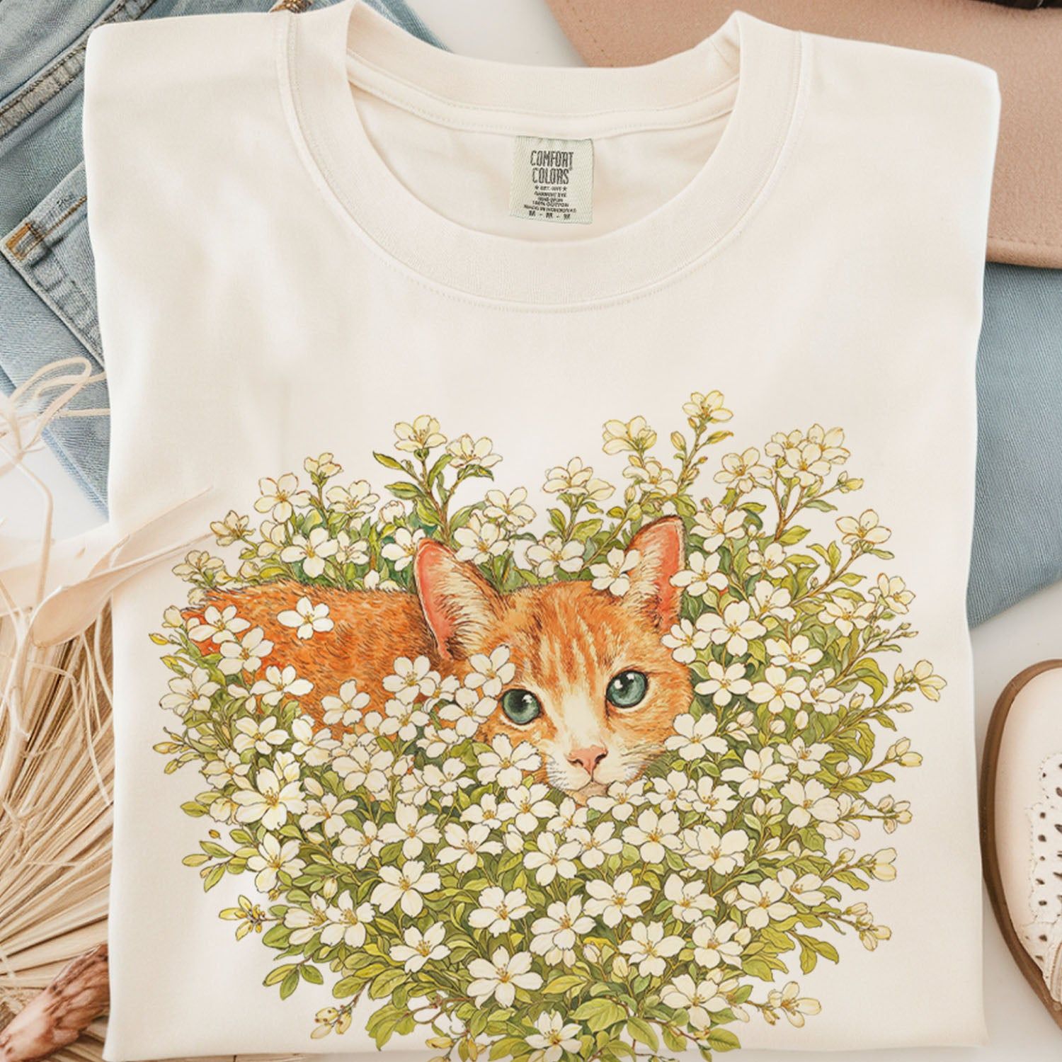 Orange Cat Wildflower T-Shirt