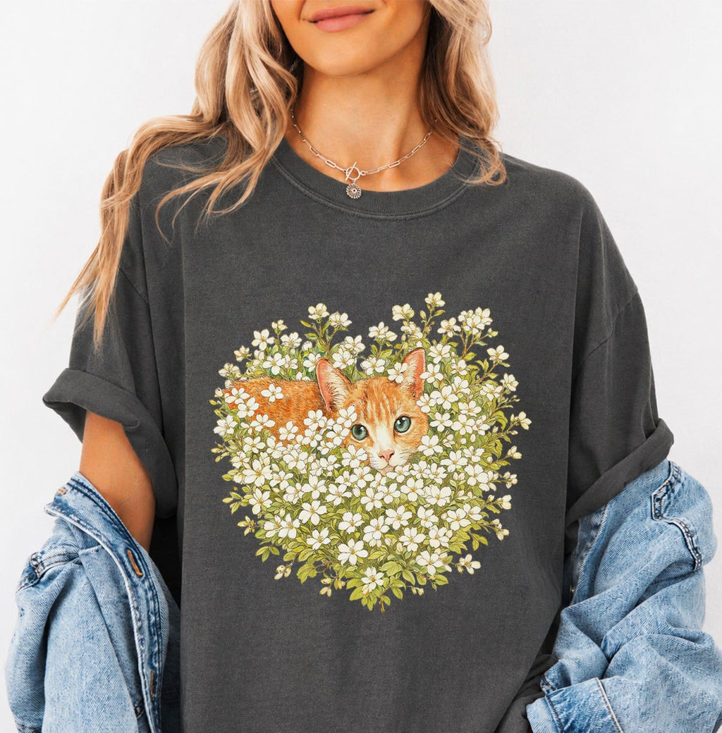 Orange Cat Wildflower T-Shirt