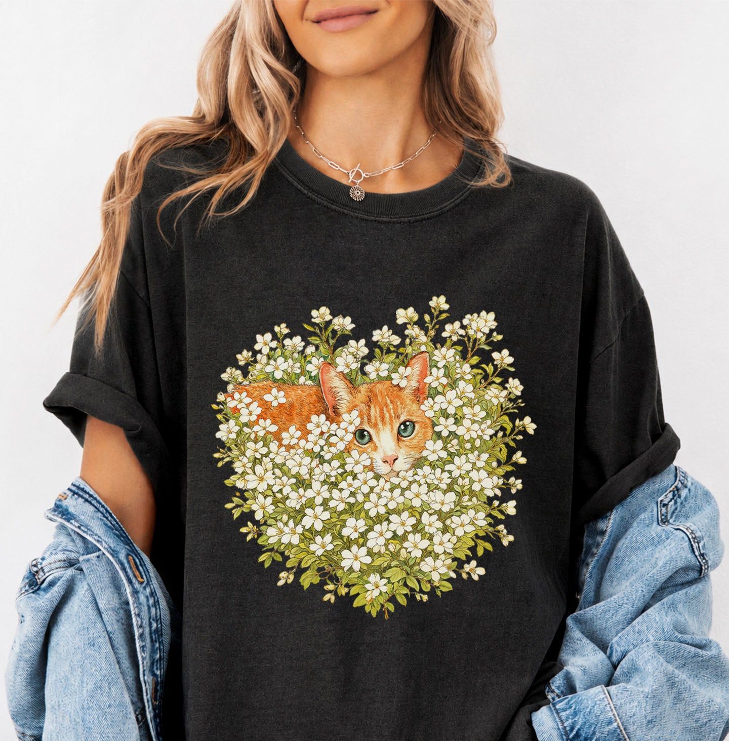 Orange Cat Wildflower T-Shirt
