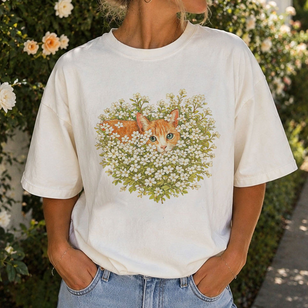 Orange Cat Wildflower T-Shirt