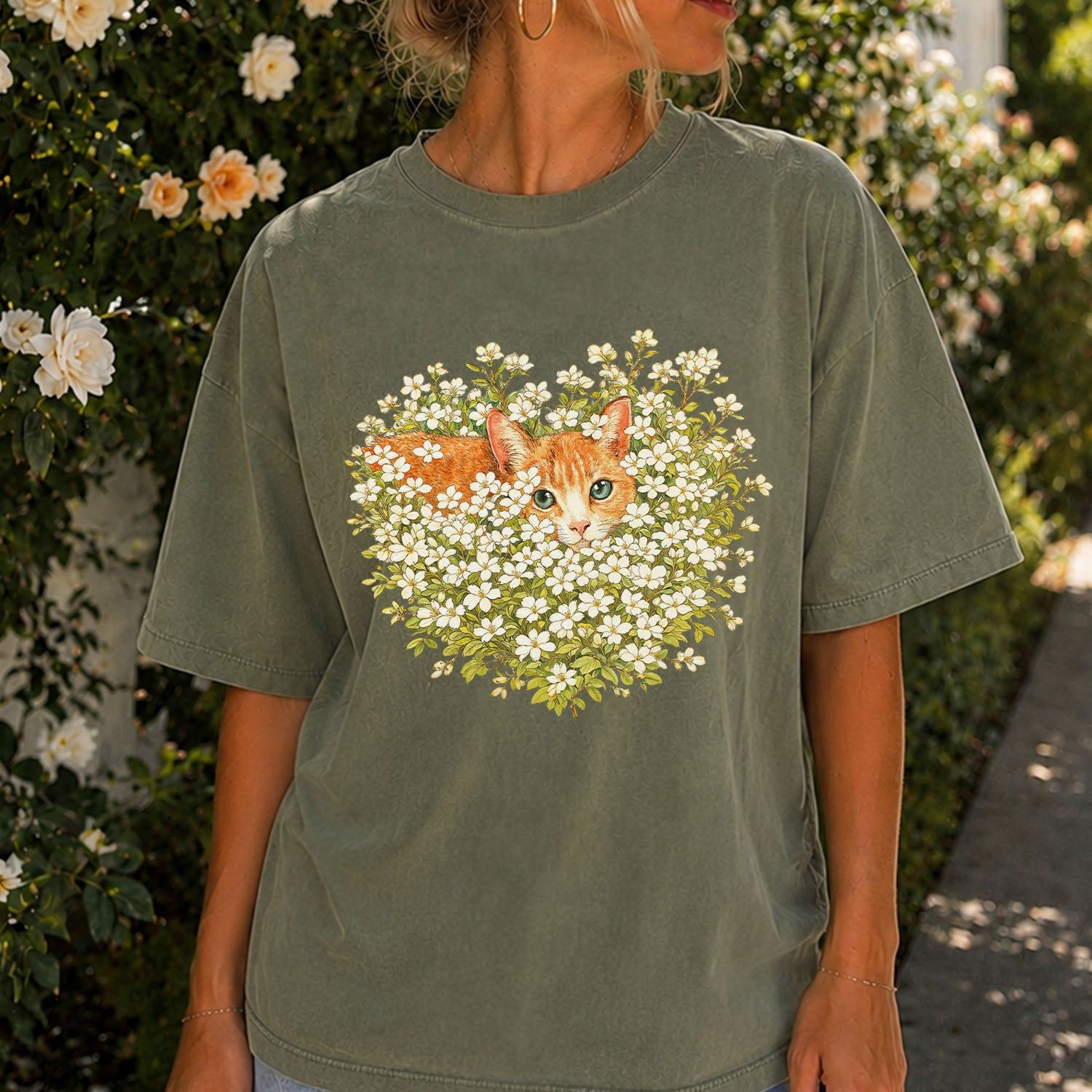 Orange Cat Wildflower T-Shirt