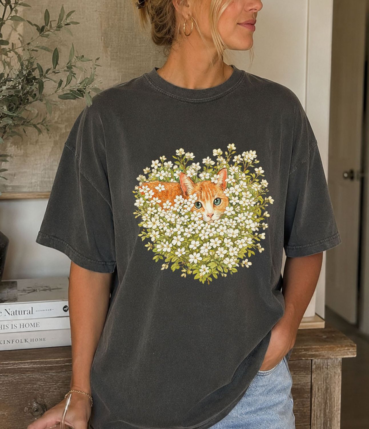 Orange Cat Wildflower T-Shirt