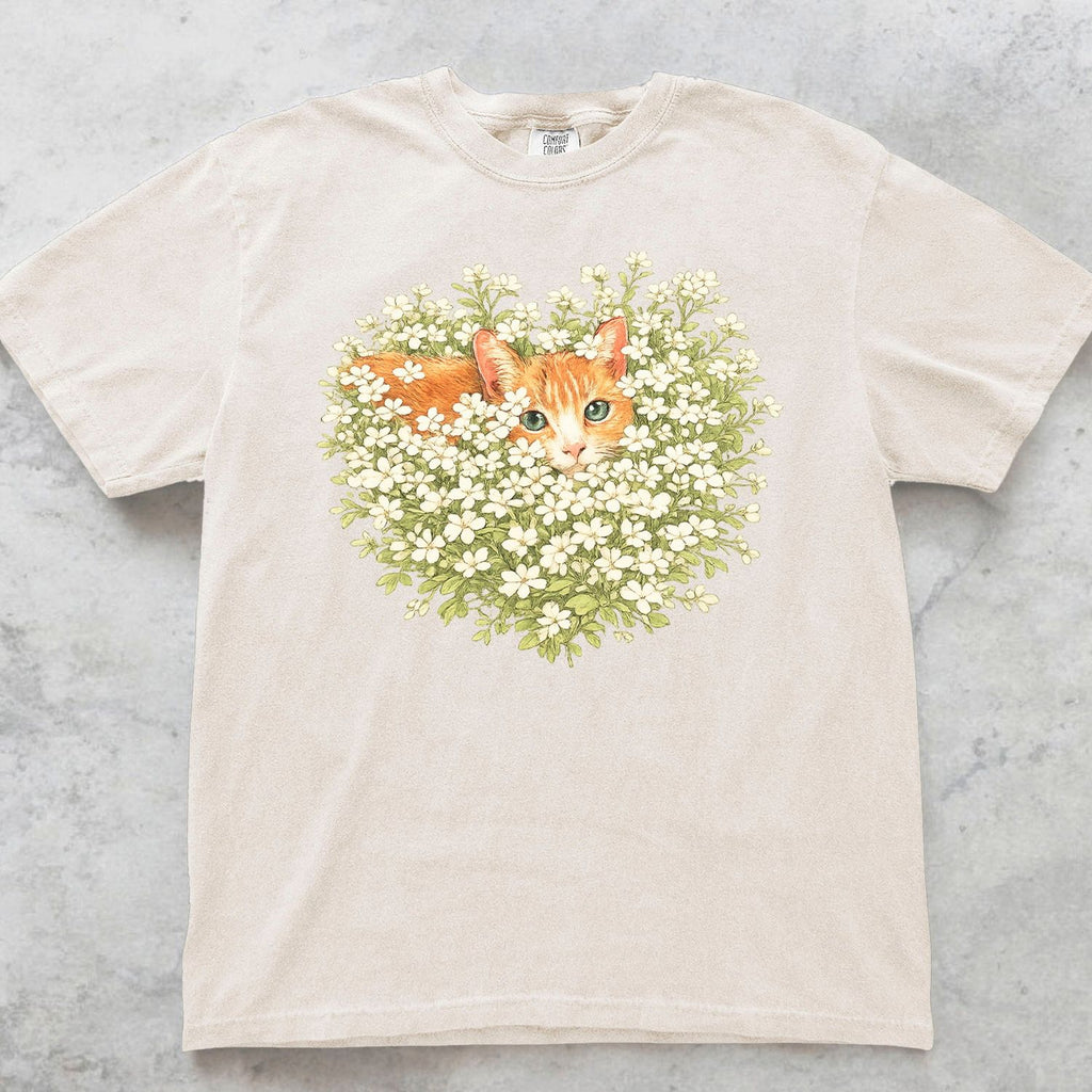Orange Cat Wildflower T-Shirt