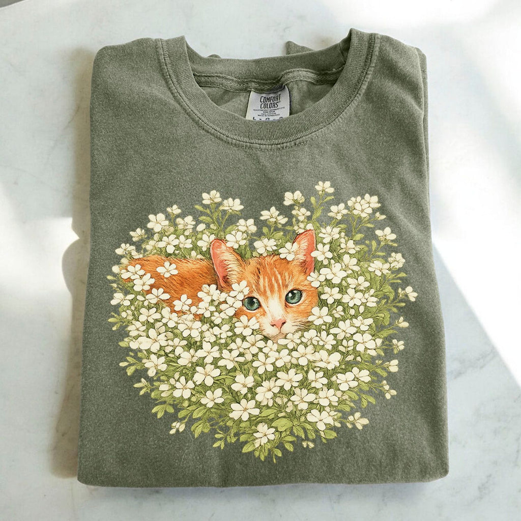 Orange Cat Wildflower T-Shirt