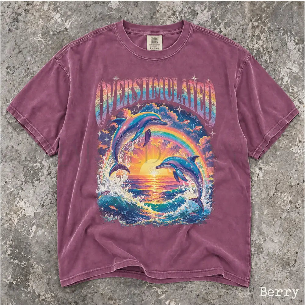 Overstimulated Dolphin Comfort Colors T-Shirt - Berry / S - T-Shirt