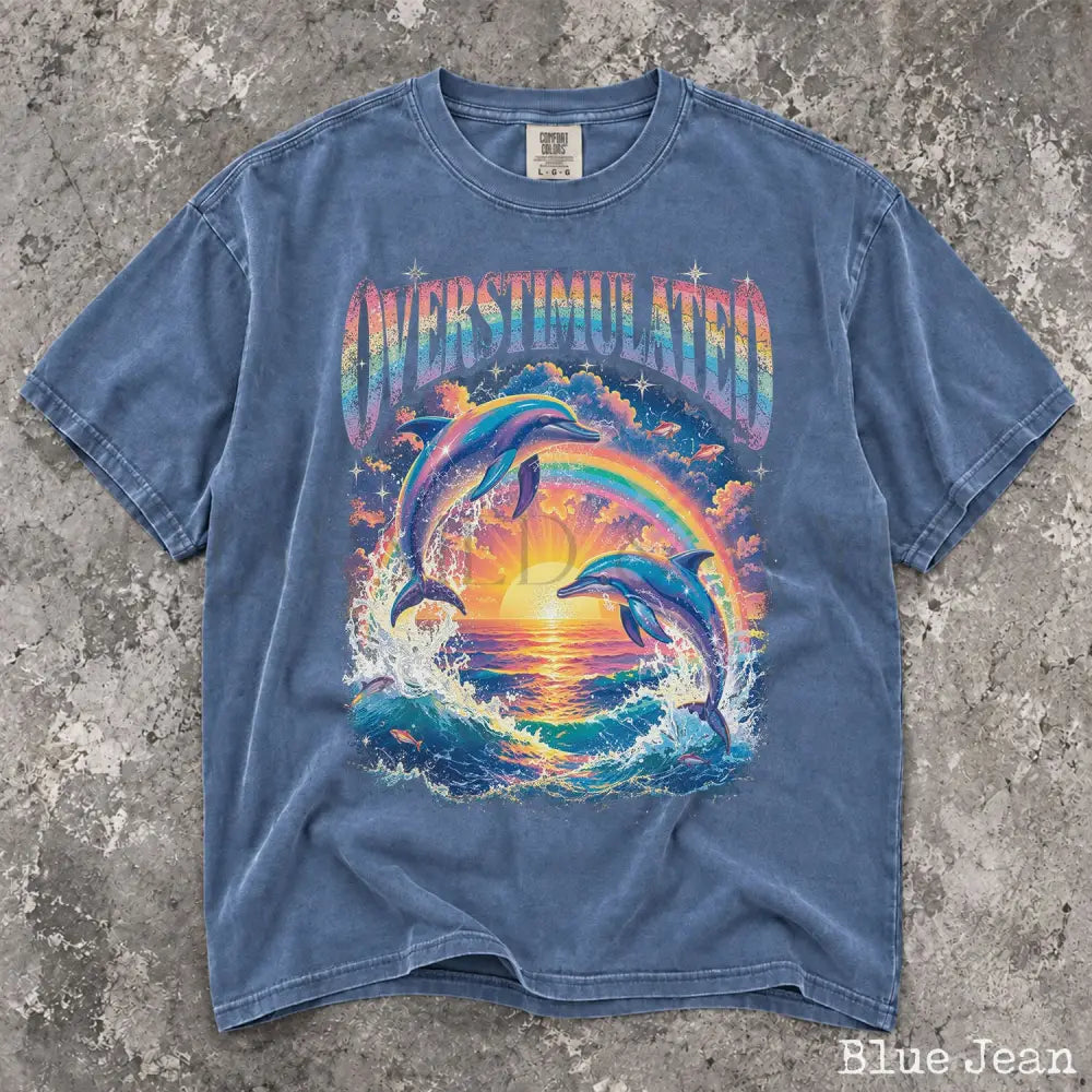 Overstimulated Dolphin Comfort Colors T-Shirt - Blue Jean / S - T-Shirt
