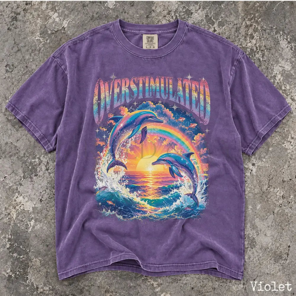 Overstimulated Dolphin Comfort Colors T-Shirt - Violet / S - T-Shirt