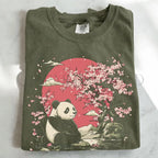 Panda Cherry Blossom T-shirt - Moss / S - T-Shirt