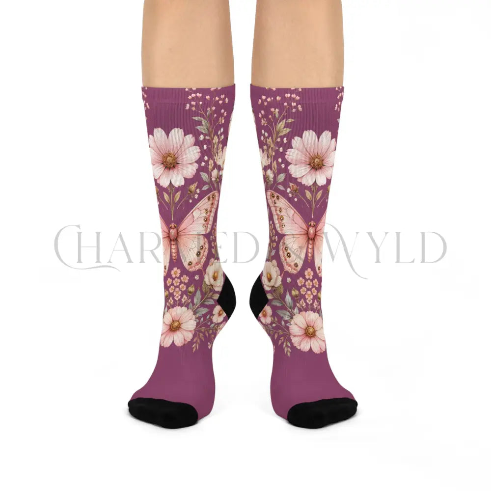 Pink Butterfly Socks - One size / 3/4 Crew - All Over Prints