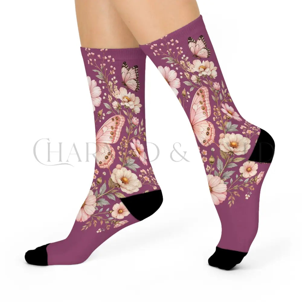 Pink Butterfly Socks - One size / 3/4 Crew - All Over Prints
