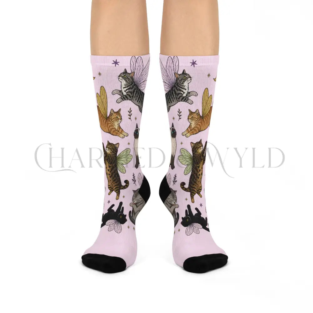 Pink Fairy Cat Socks - One size / 3/4 Crew - All Over Prints