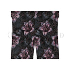 Pink Lily Floral Noir Biker Shorts - All Over Prints
