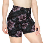 Pink Lily Floral Noir Biker Shorts - XS / Brushed Faux Suede - All Over Prints
