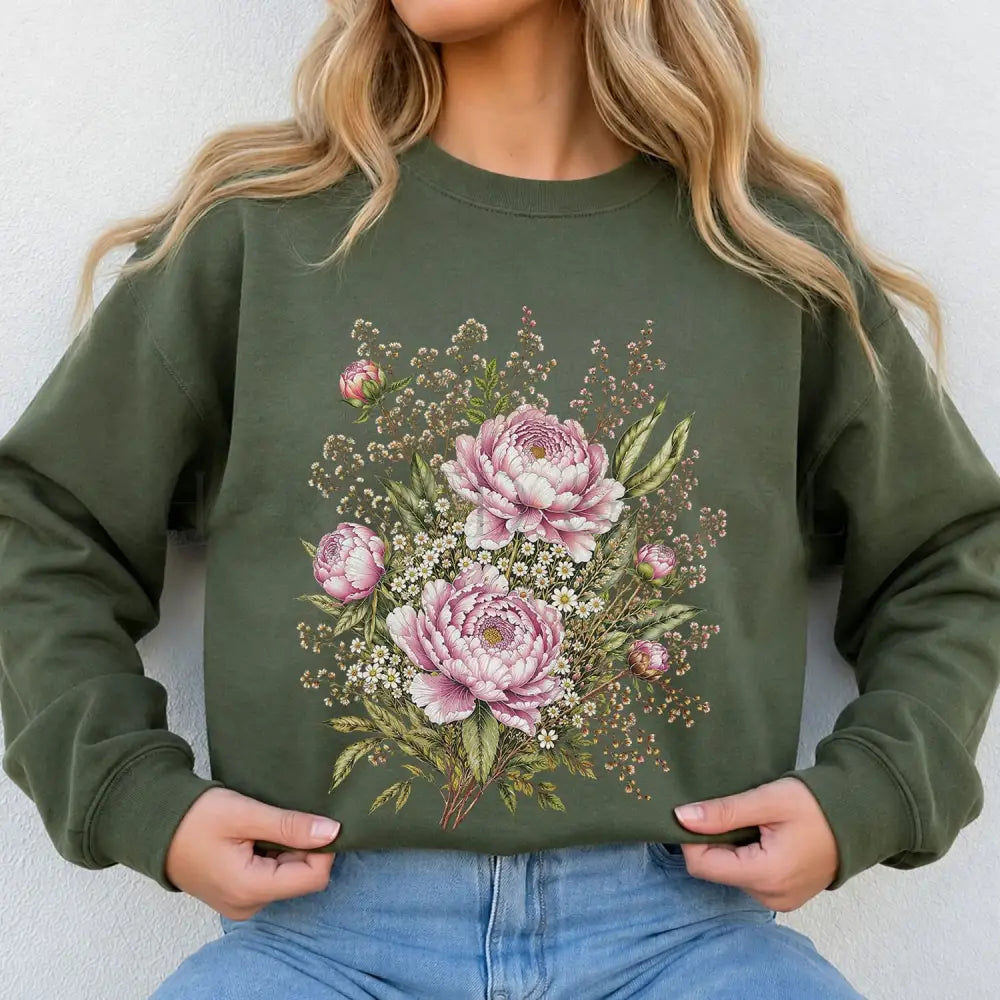 Pink Peony Floral Sweatshirt - Charmed and Wyld