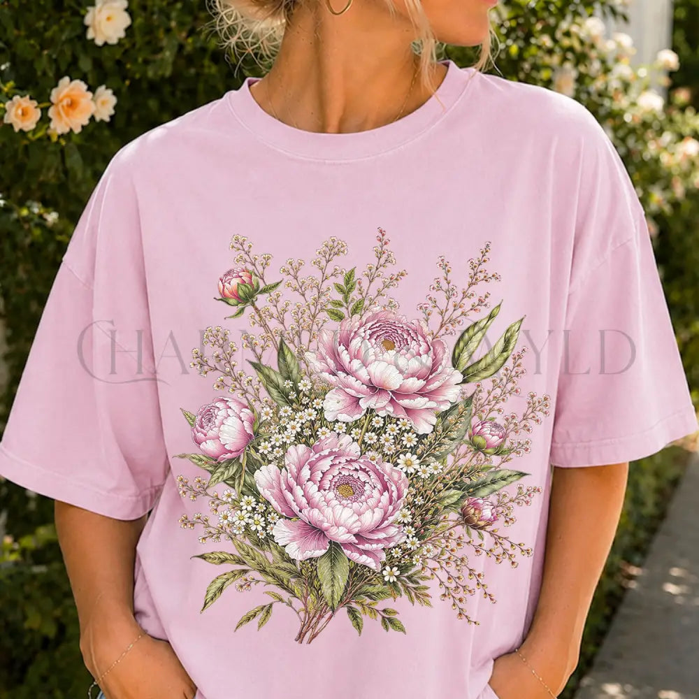 Pink Peony Floral T-Shirt - Blossom / S - T-Shirt