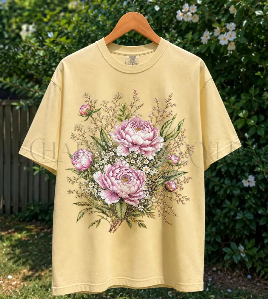 Pink Peony Floral T-Shirt - Butter / S - T-Shirt
