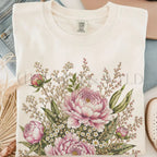 Pink Peony Floral T-Shirt - Ivory / S - T-Shirt