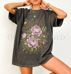 Pink Peony Floral T-Shirt - Pepper / S - T-Shirt