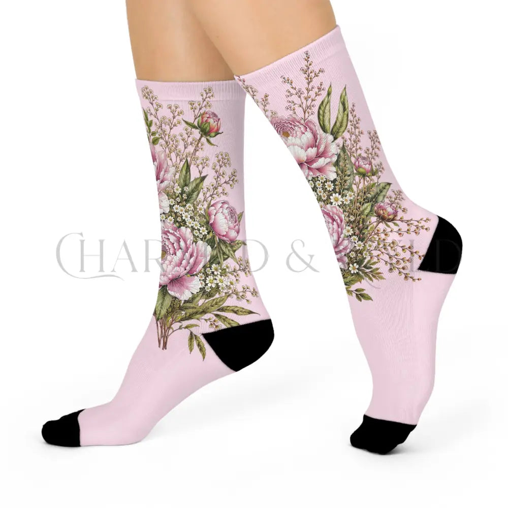 Pink Peony Wildflower Socks - One size / 3/4 Crew - All Over Prints