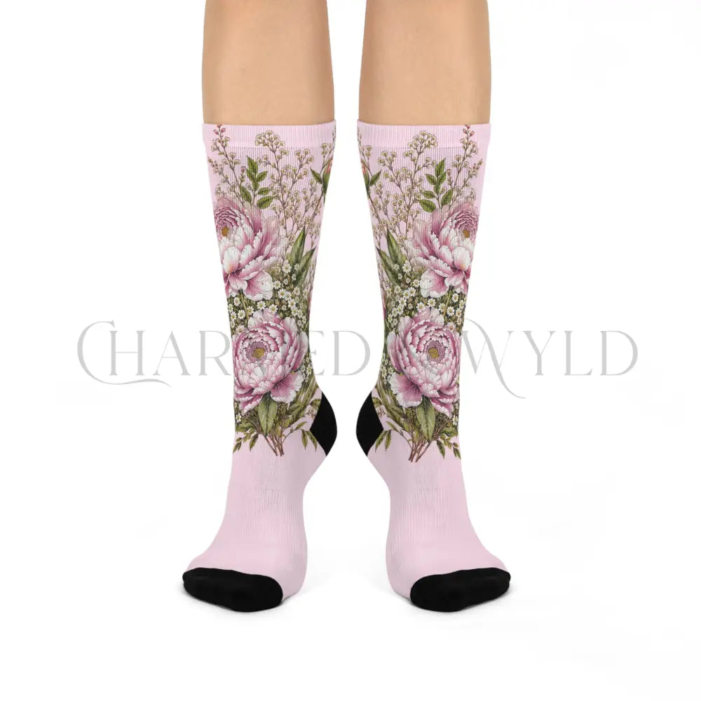 Pink Peony Wildflower Socks - One size / 3/4 Crew - All Over Prints