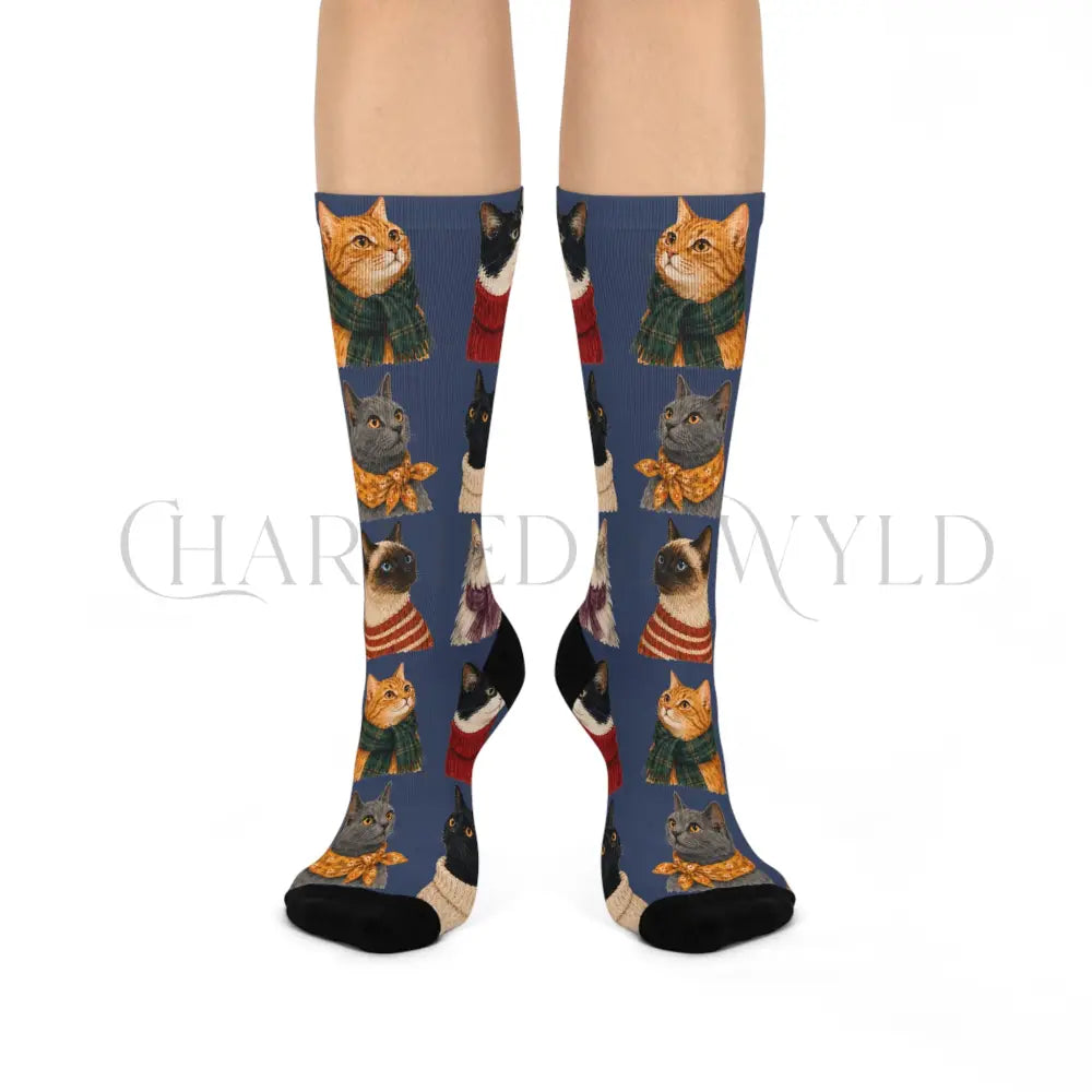 Preppy Cozy Cats Socks - One size / 3/4 Crew - All Over Prints
