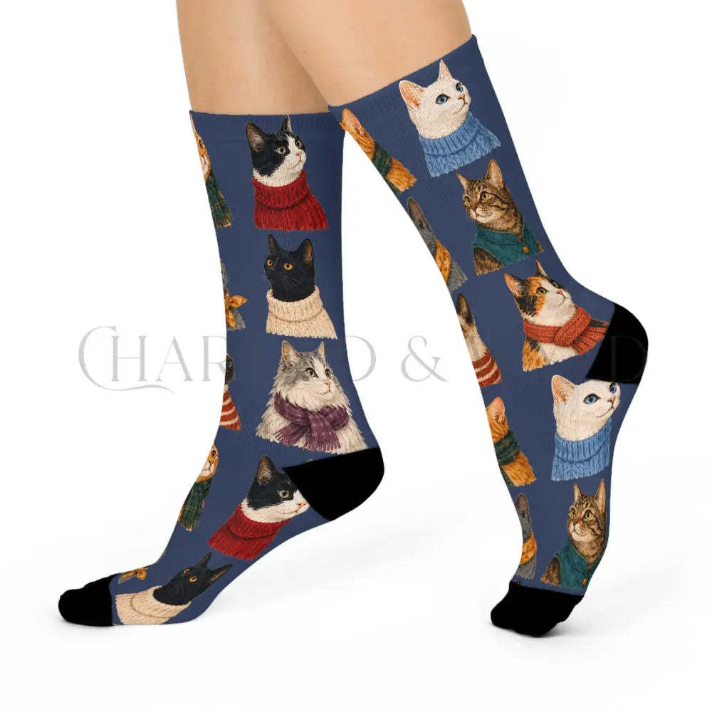 Preppy Cozy Cats Socks - One size / 3/4 Crew - All Over Prints