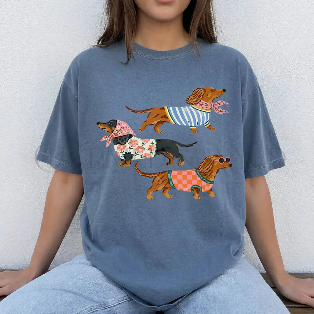 Preppy Dachshund Dogs T-Shirt - Blue Jean / S - T-Shirt