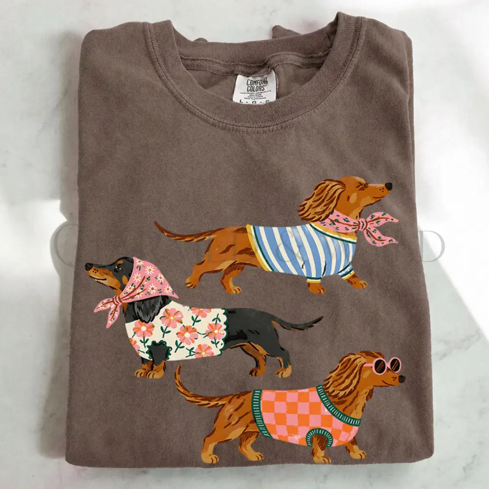 Preppy Dachshund Dogs T-Shirt - Espresso / S - T-Shirt