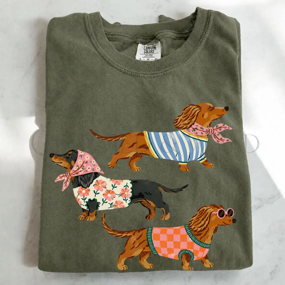 Preppy Dachshund Dogs T-Shirt - Moss / S - T-Shirt