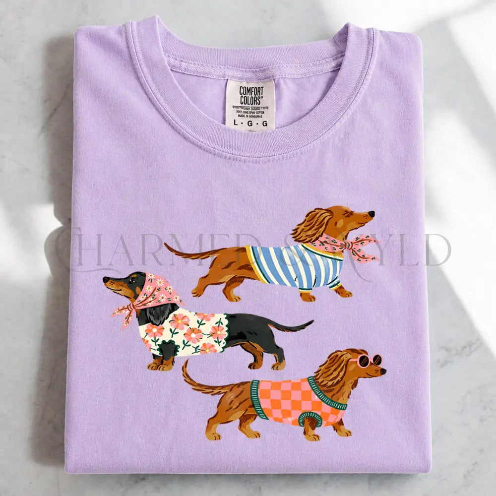 Preppy Dachshund Dogs T-Shirt - Orchid / S - T-Shirt