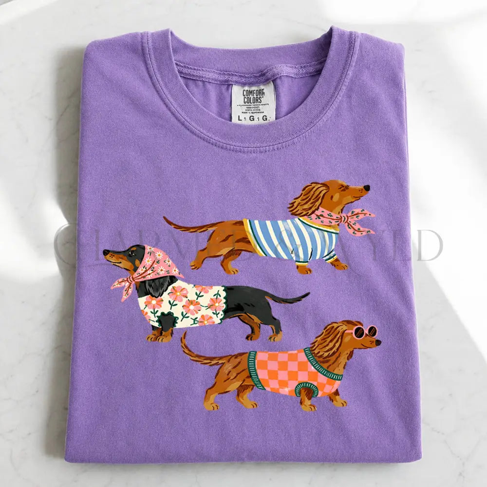 Preppy Dachshund Dogs T-Shirt - Violet / S - T-Shirt