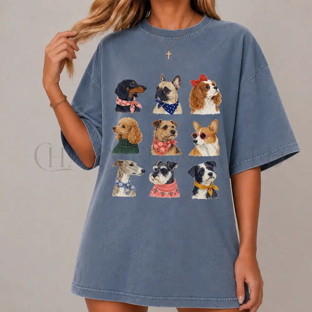 Preppy Dogs T-Shirt - Blue Jean / S - T-Shirt