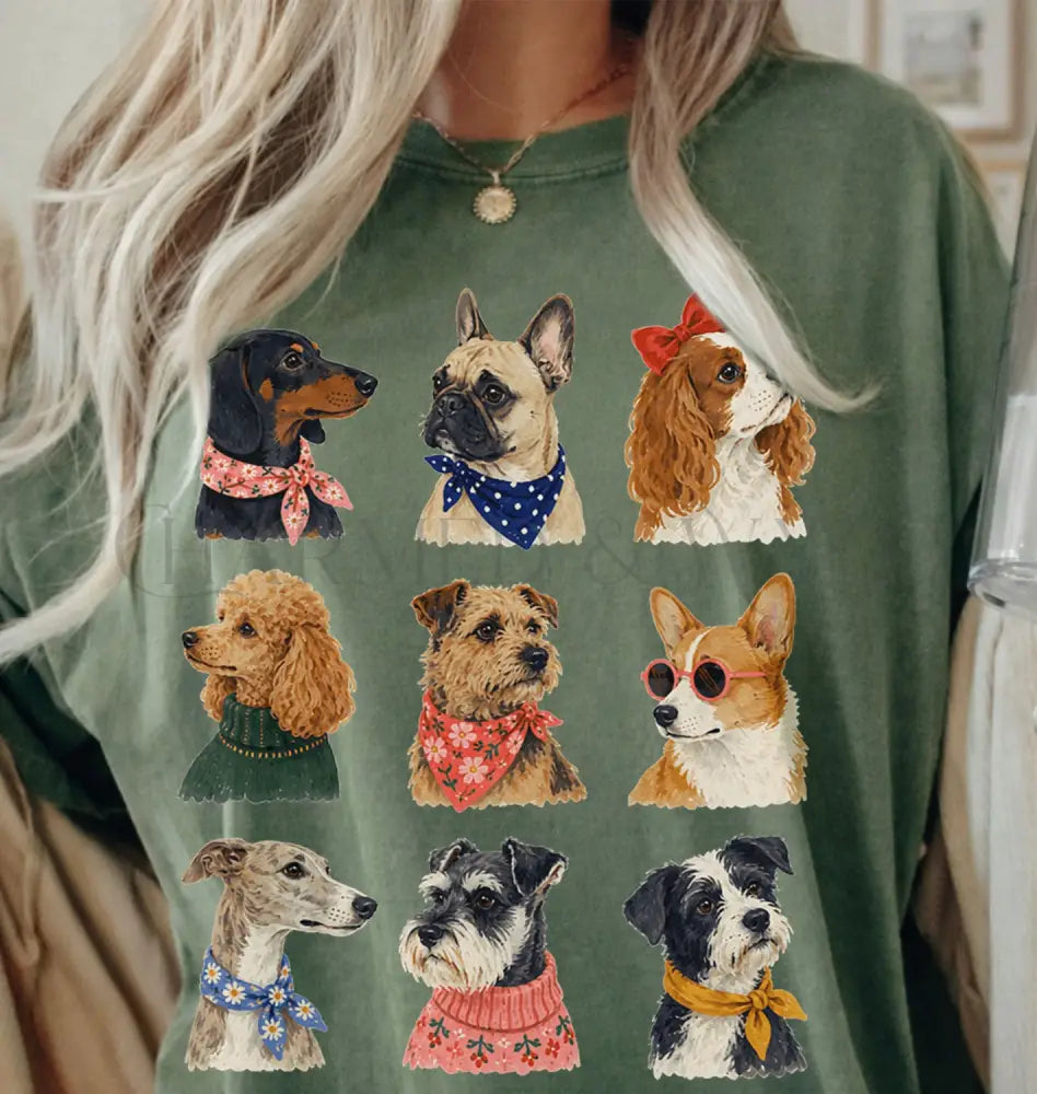 Preppy Dogs T-Shirt - Moss / S - T-Shirt
