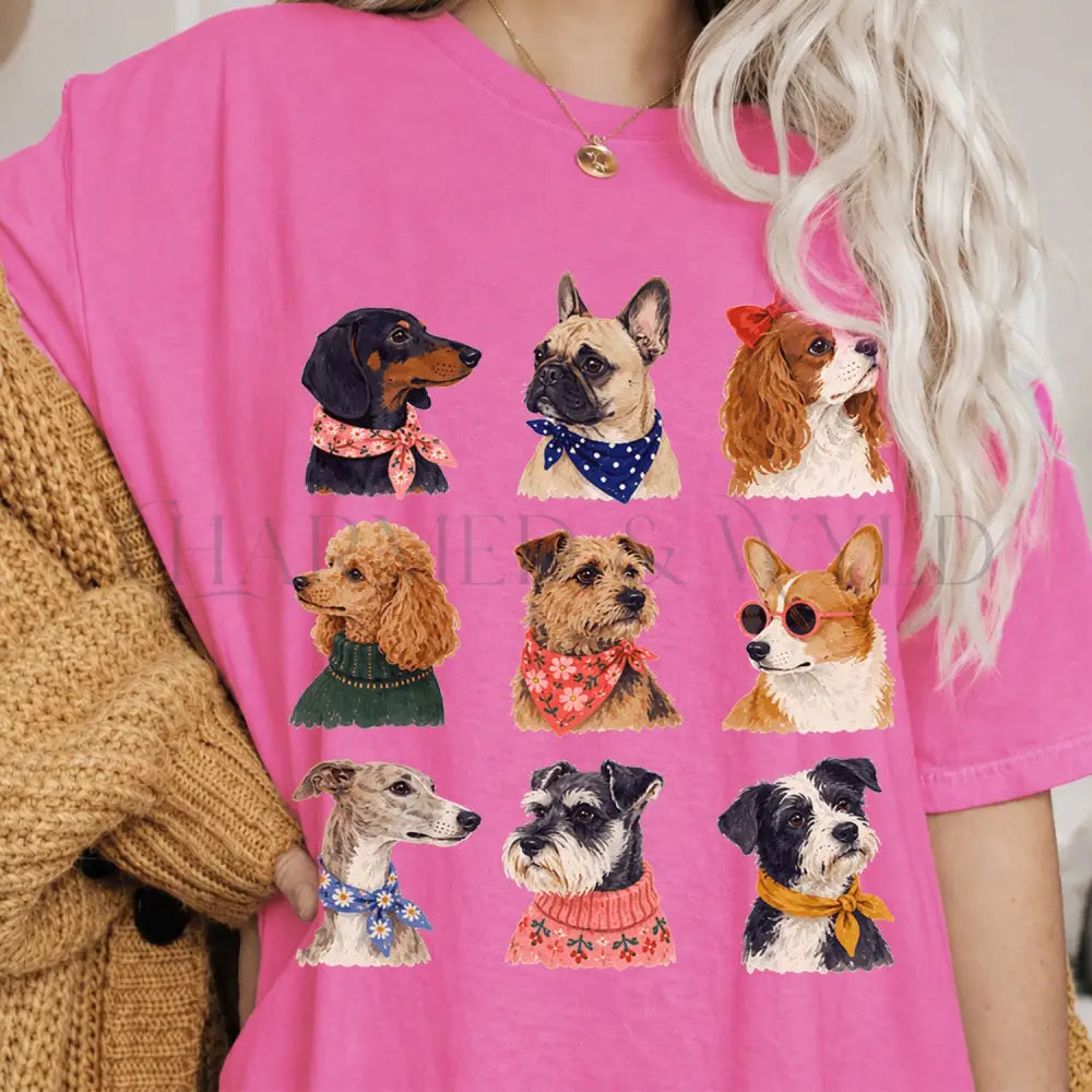 Preppy Dogs T-Shirt - Neon Pink / S - T-Shirt