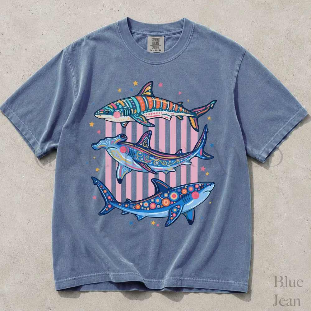 Preppy Shark Comfort Colors T-Shirt - Blue Jean / S - T-Shirt