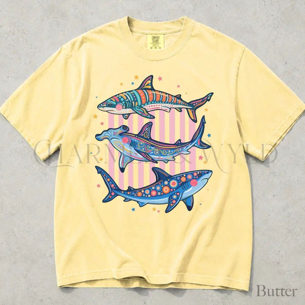 Preppy Shark Comfort Colors T-Shirt - Butter / S - T-Shirt
