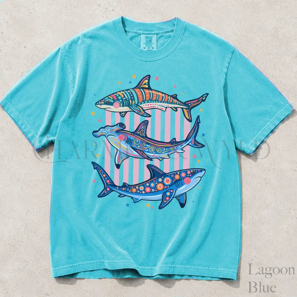 Preppy Shark Comfort Colors T-Shirt - Lagoon Blue / S - T-Shirt