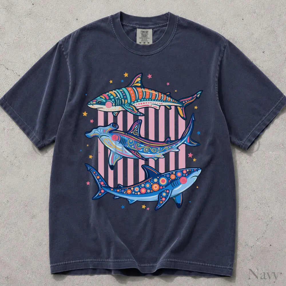 Preppy Shark Comfort Colors T-Shirt - Navy / S - T-Shirt