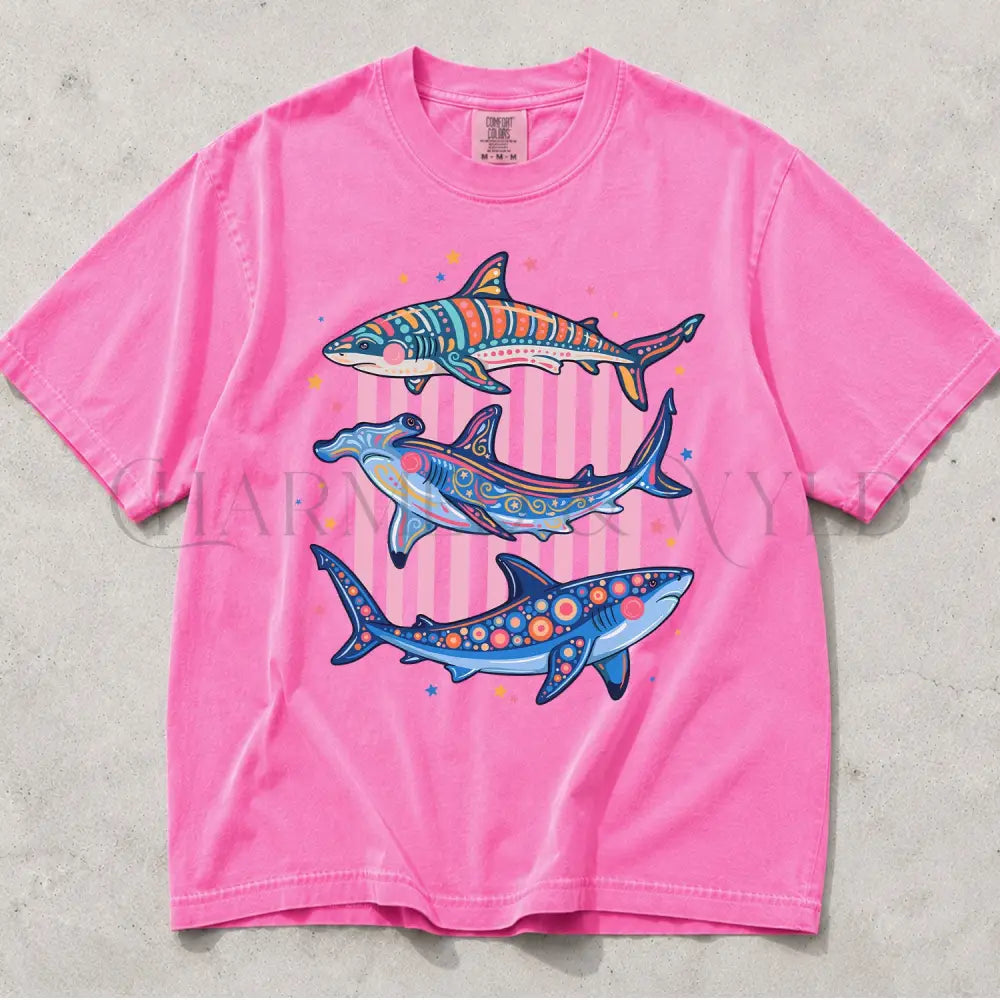 Preppy Shark Comfort Colors T-Shirt - Neon Pink / S - T-Shirt