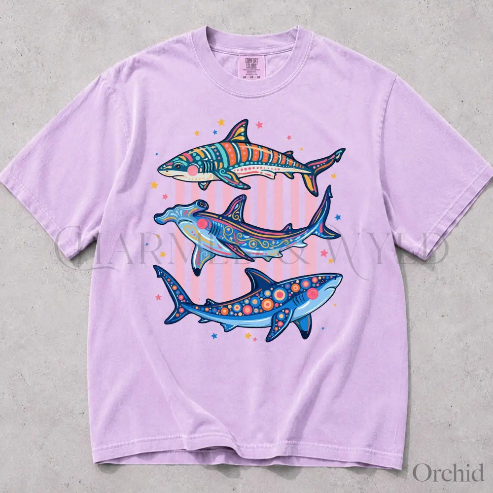 Preppy Shark Comfort Colors T-Shirt - Orchid / S - T-Shirt