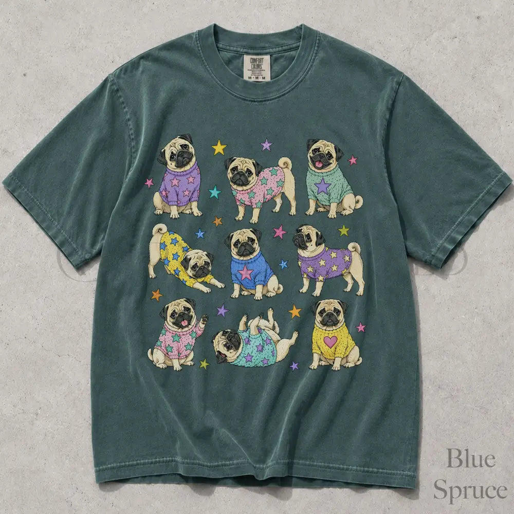 Pugs in Sweaters Comfort Colors T-Shirt - Blue Spruce / S - T-Shirt