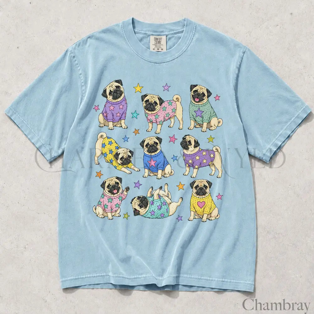 Pugs in Sweaters Comfort Colors T-Shirt - Chambray / S - T-Shirt