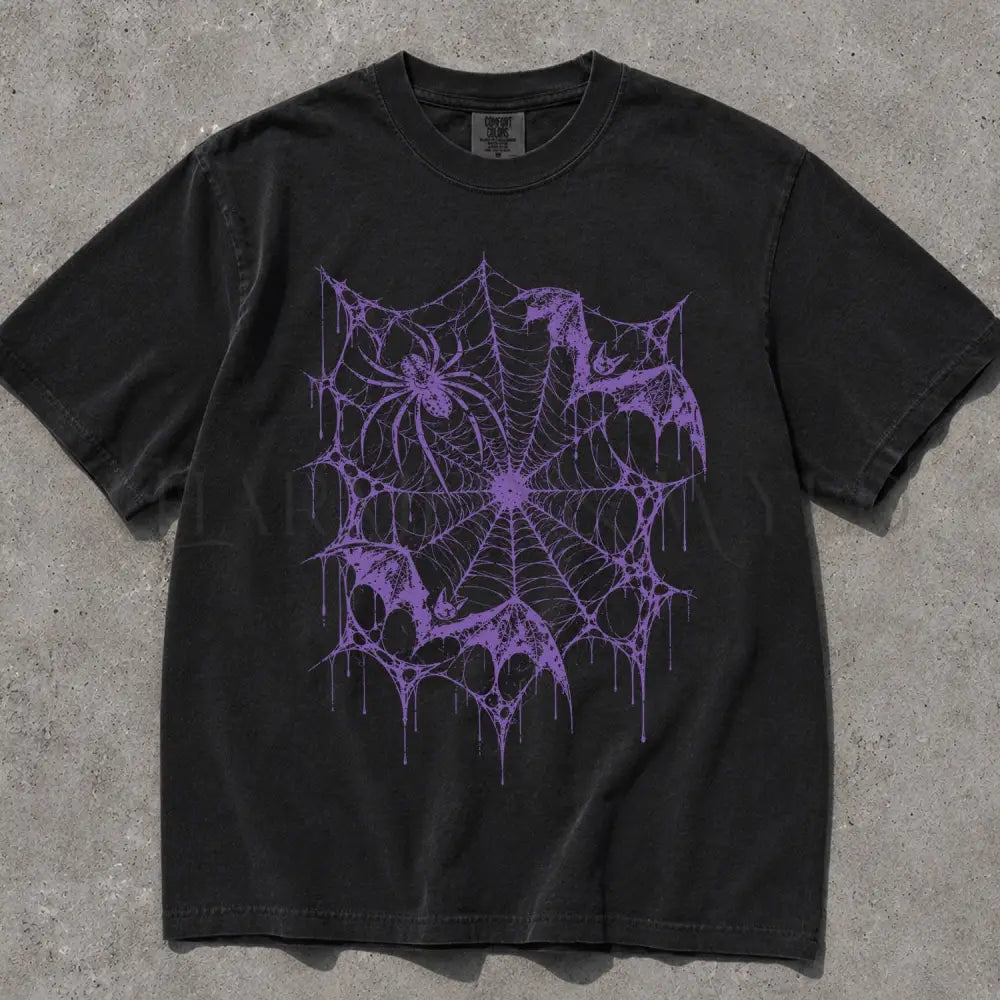 Purple Bat Spiderweb Comfort Colors T-Shirt - Black / S - T-Shirt