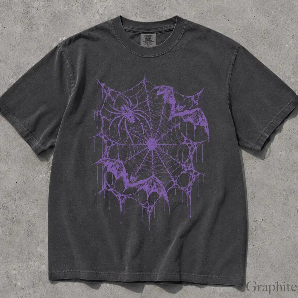Purple Bat Spiderweb Comfort Colors T-Shirt - Graphite / S - T-Shirt