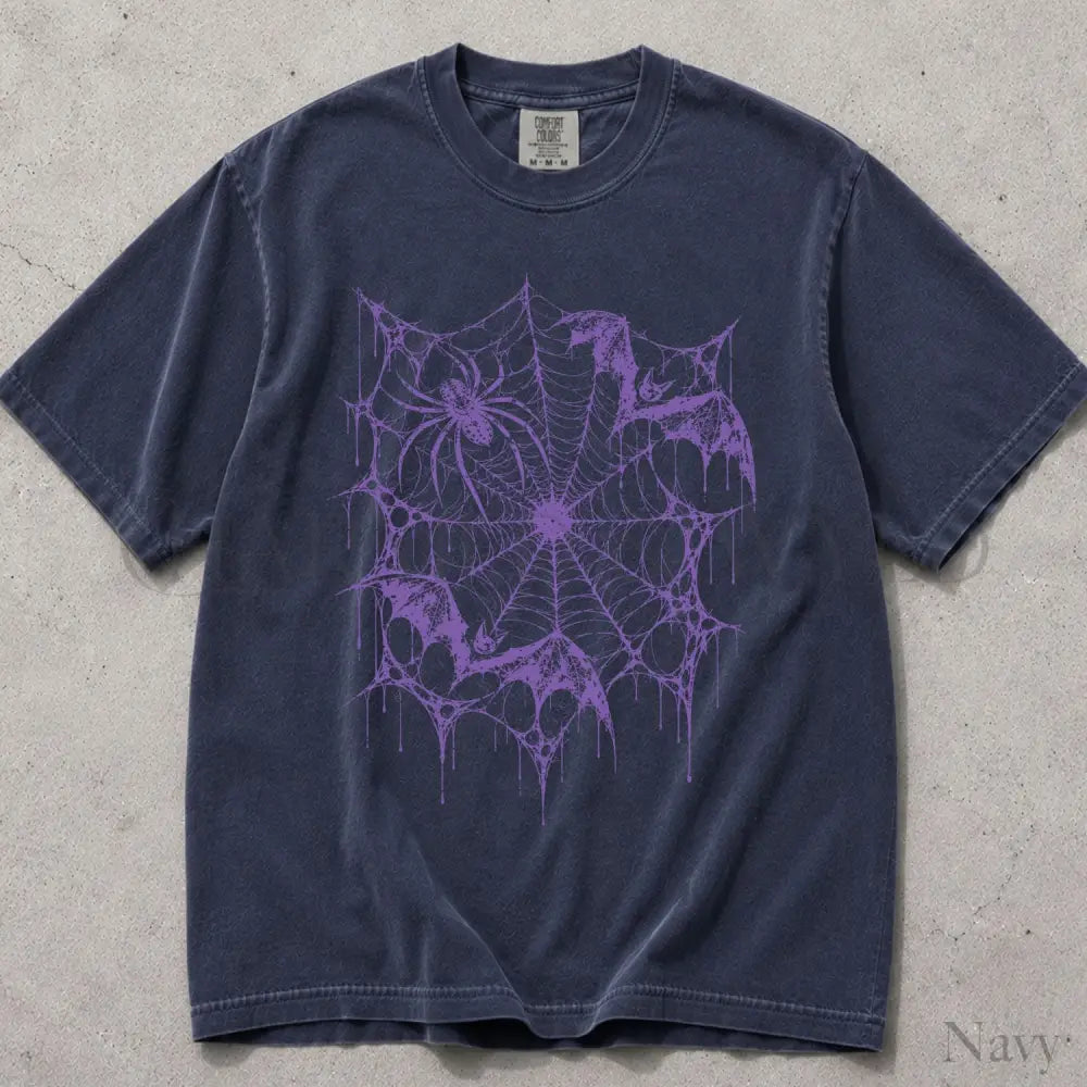 Purple Bat Spiderweb Comfort Colors T-Shirt - Navy / S - T-Shirt