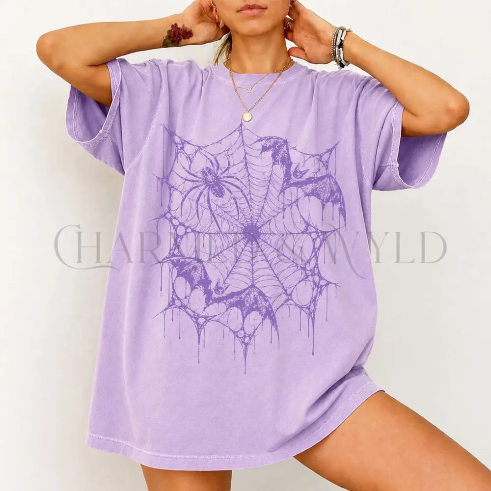 Purple Bat Spiderweb Comfort Colors T-Shirt - Orchid / S - T-Shirt