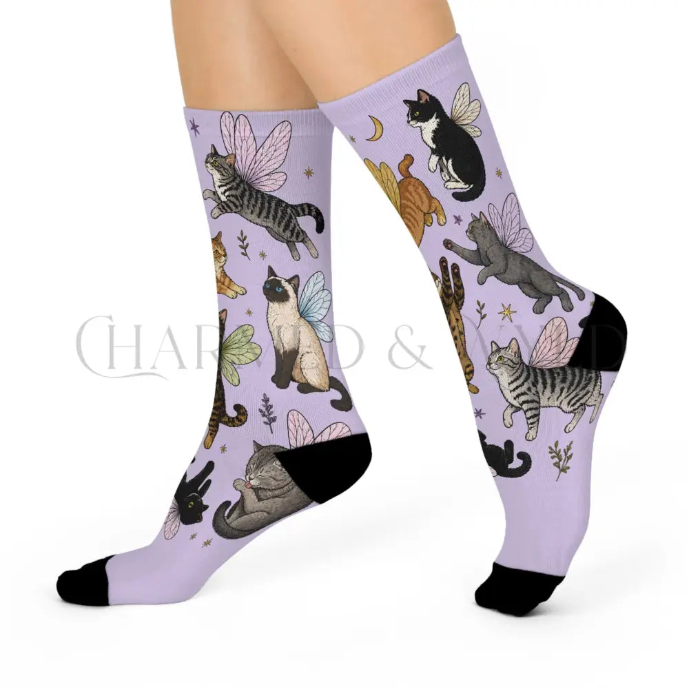 Purple Fairy Cat Socks - One size / 3/4 Crew - All Over Prints