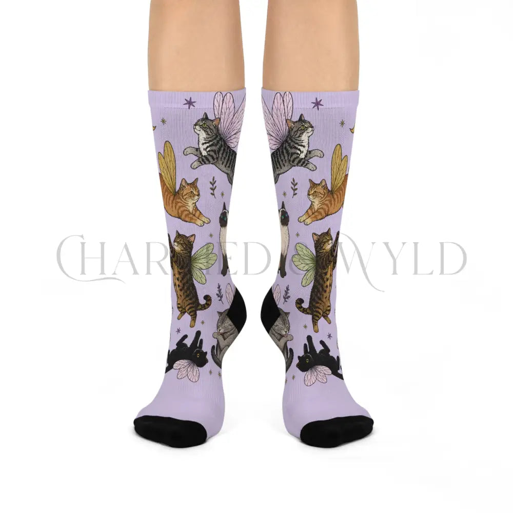Purple Fairy Cat Socks - One size / 3/4 Crew - All Over Prints