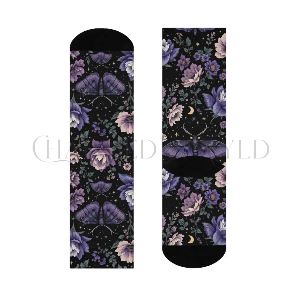 Purple Floral Butterfly Adults Unisex Socks