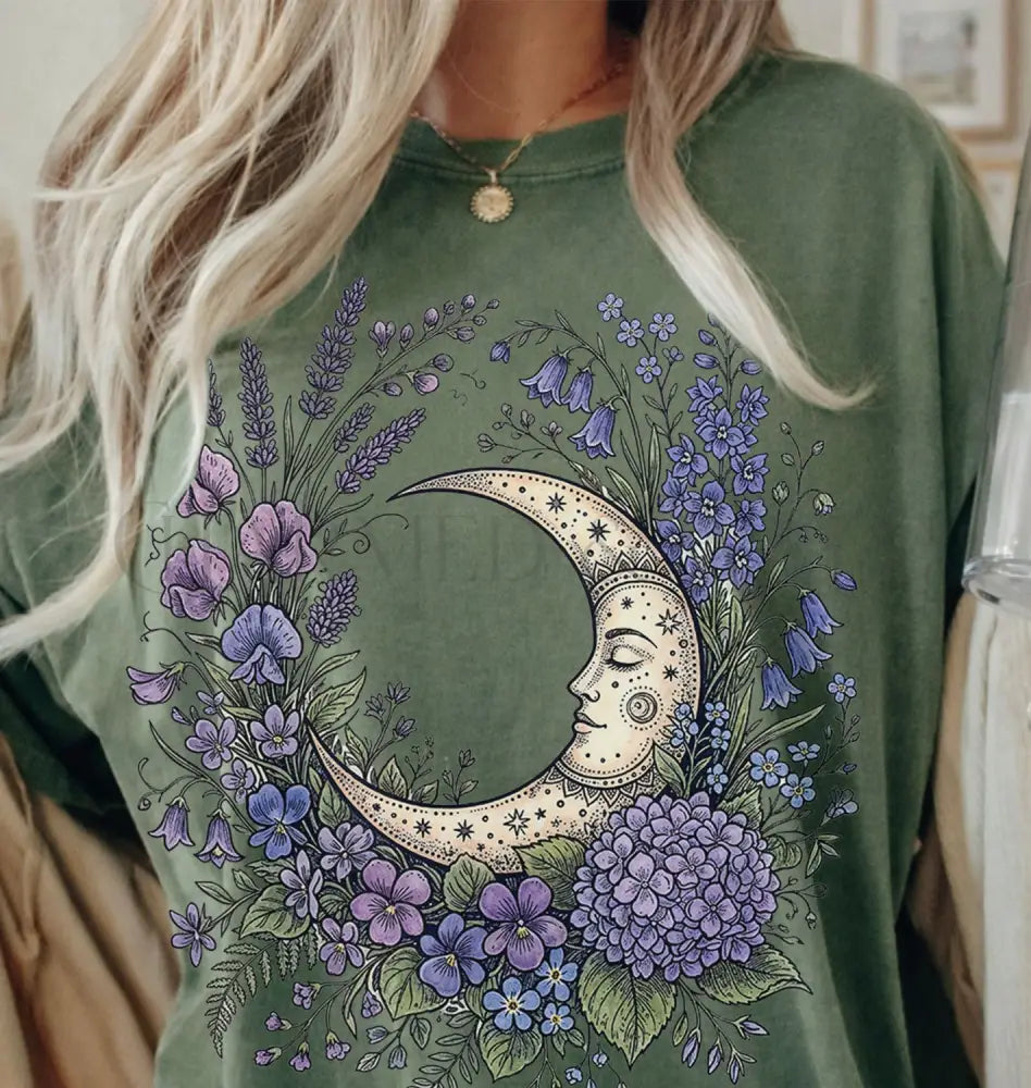 Purple Moon Floral T-Shirt - Moss / S - T-Shirt